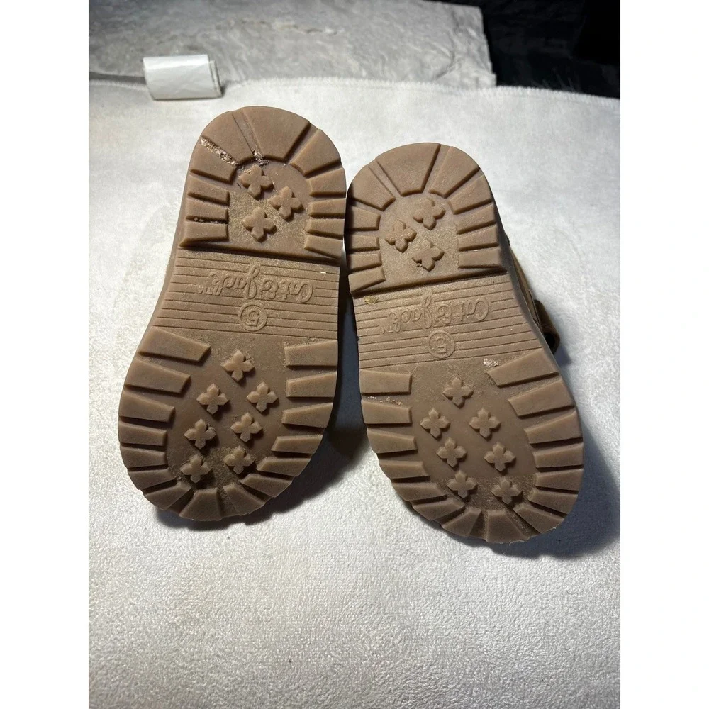 Cat & Jack Toddler Tan Faux Suede Shearling Lined Boots Size 5 Hook Loop Closure